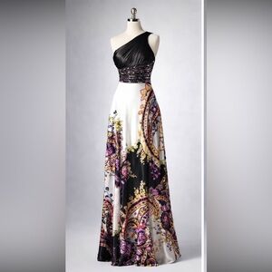 Cache vintage Y2K satin and sequin open back prom gown sz 0-2